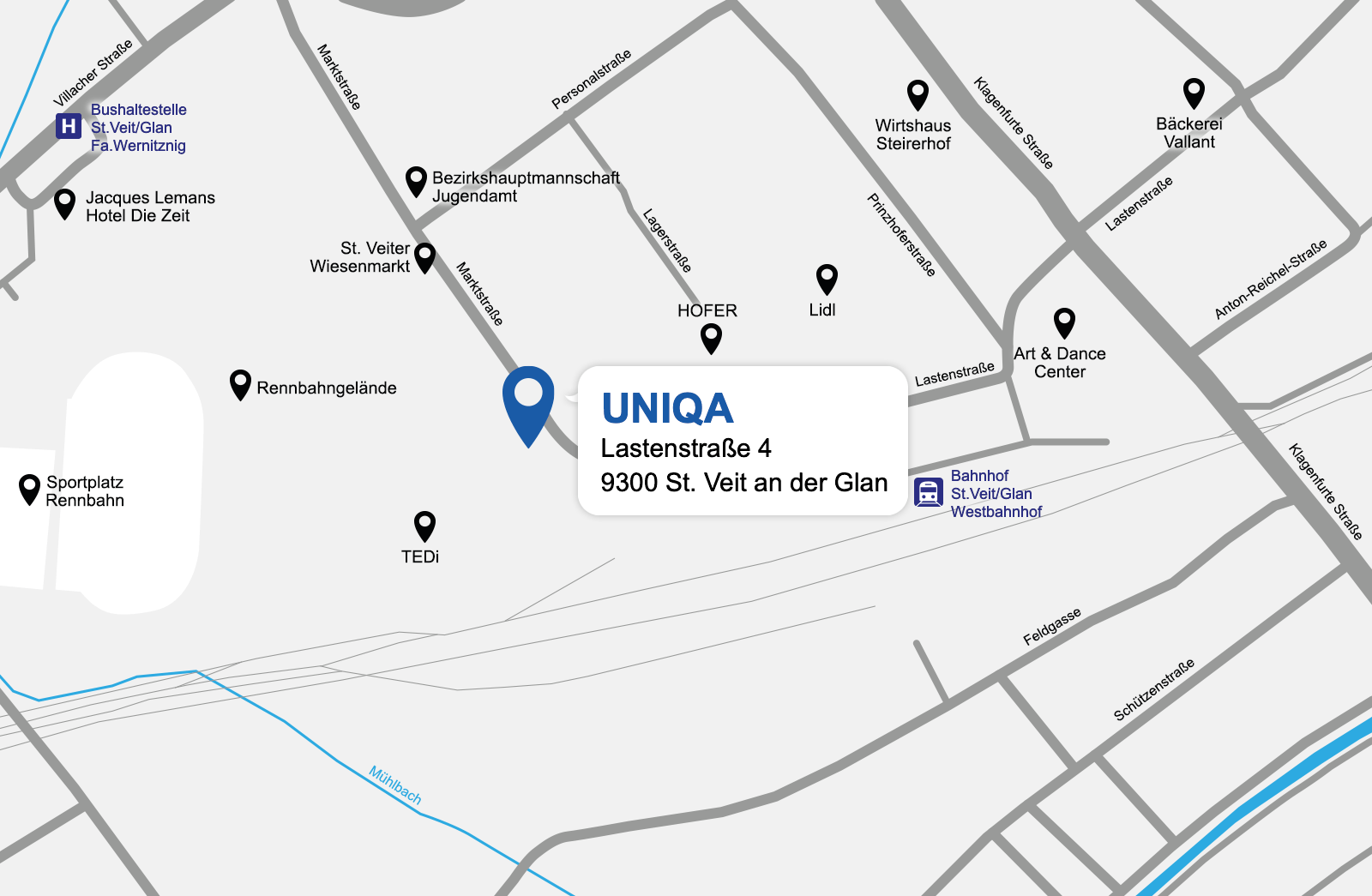 Eine detaillierte gezeichnete Karte der UNIQA Generalagentur Innover